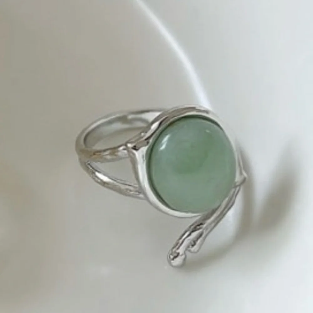925 Sterling Silver Jade Oval Open Ring E12-3741